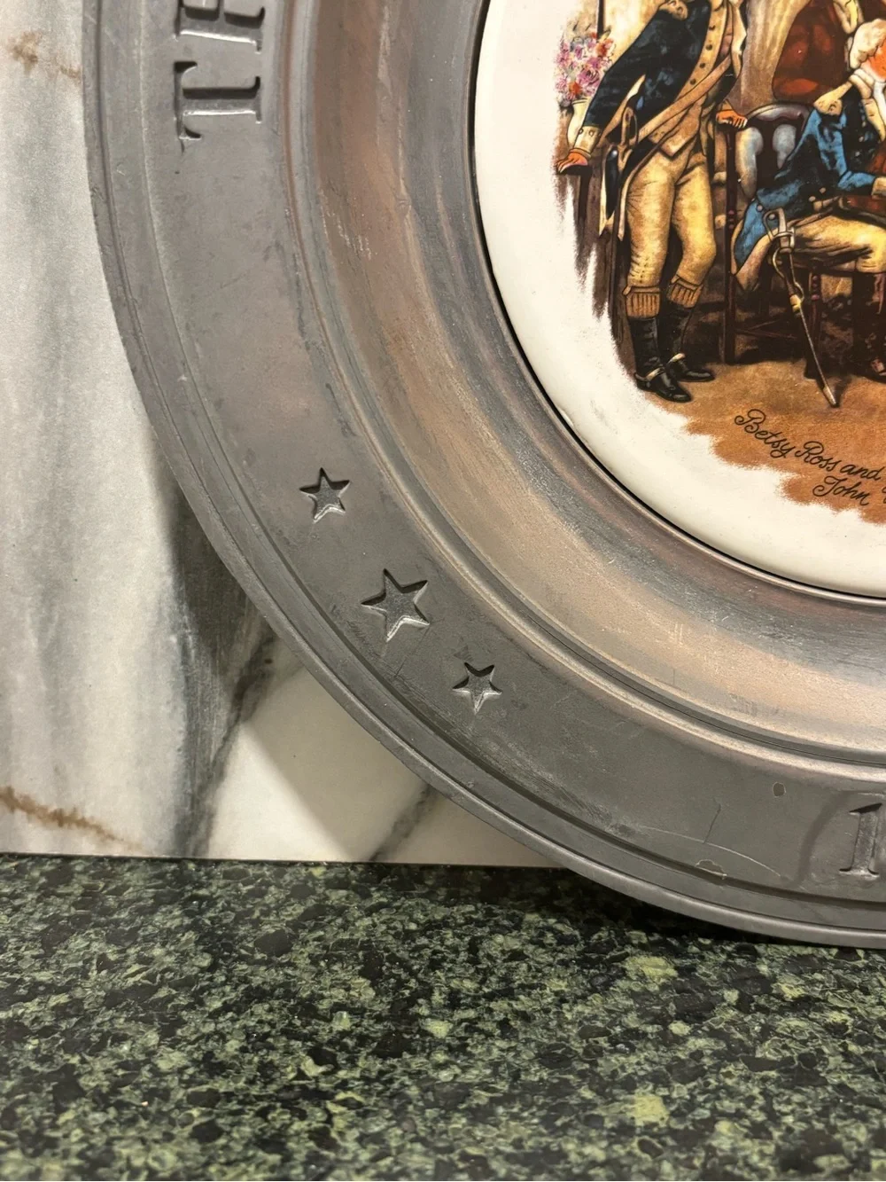 The Great American Revolution 1776 Decorative Pewter Plate with Flag Scene